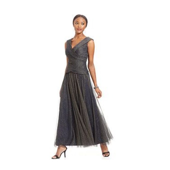 Alex Evenings Gold Sparkle Dress Formal Gown Party Cocktail Maxi Size 8 - Picture 1 of 9